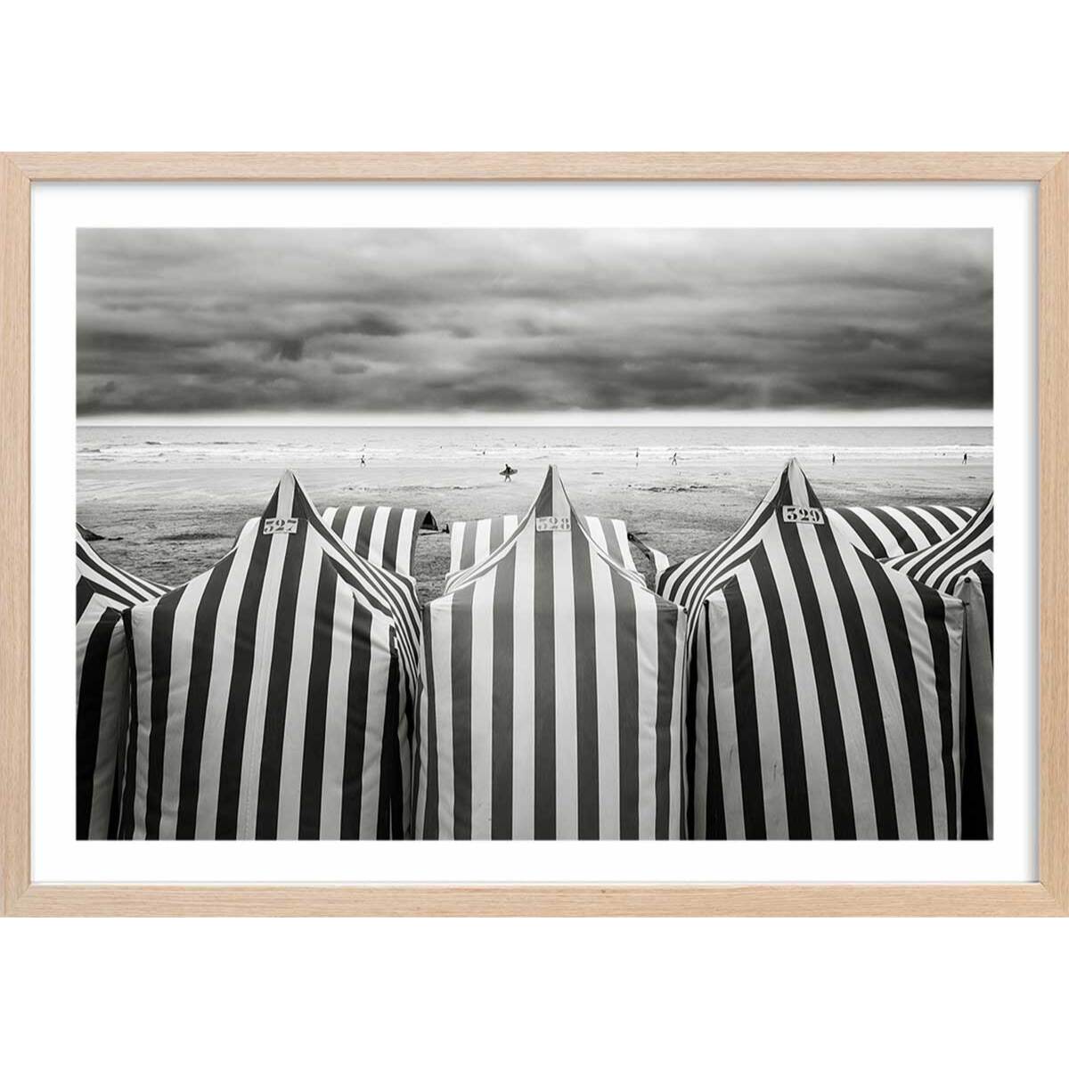 Poster tente de plage, 528 Affiche + cadre en bois - Chêne