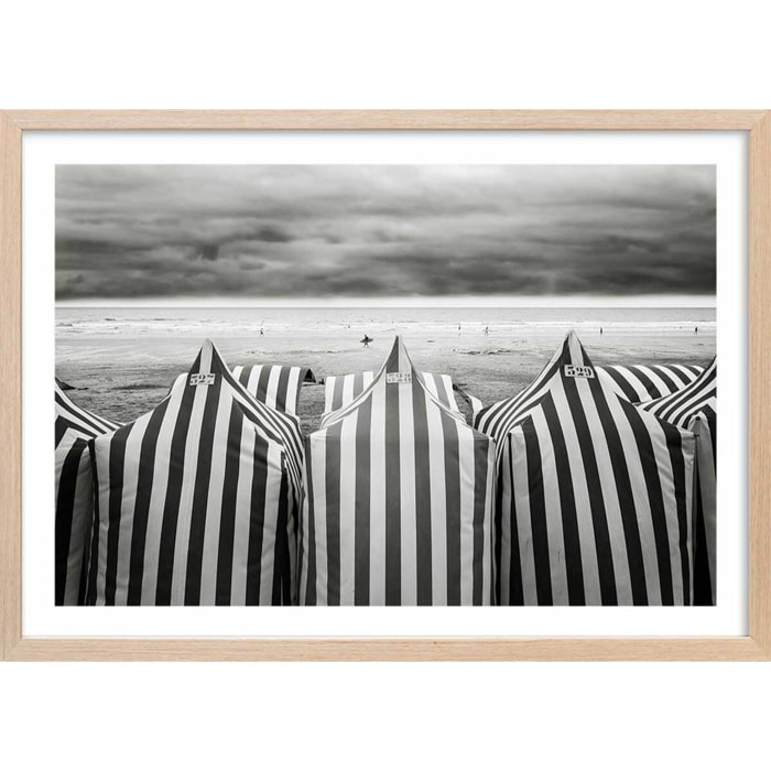 Poster tente de plage, 528 Affiche + cadre en bois - Chêne