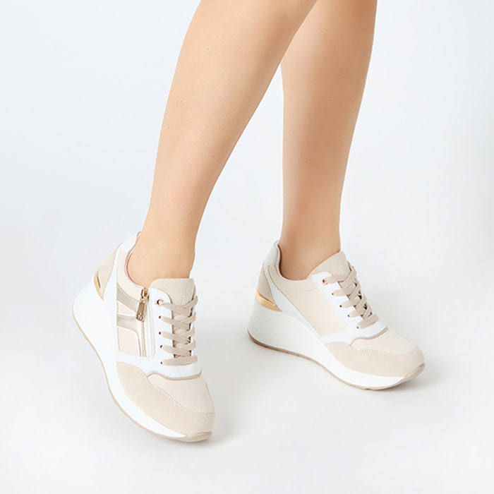 Sneakers donna beige in tessuto