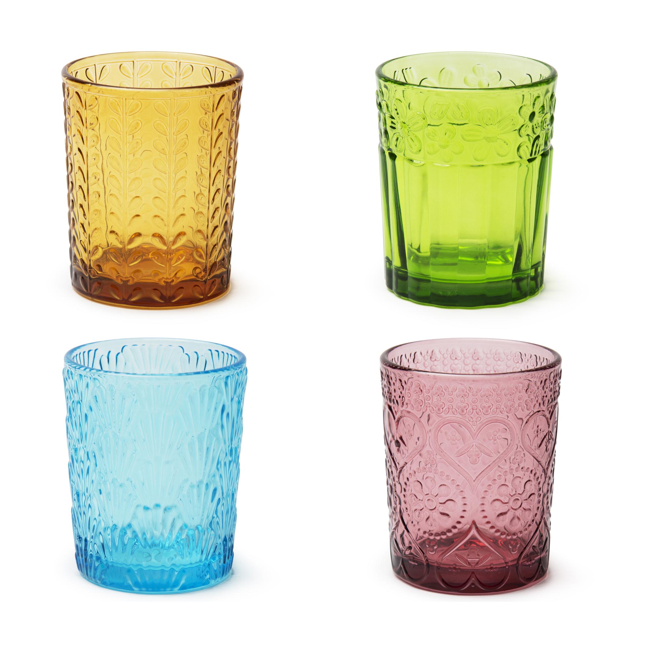 Set 4 bicchieri Excelsa Oasi, vetro multicolore colorato in pasta