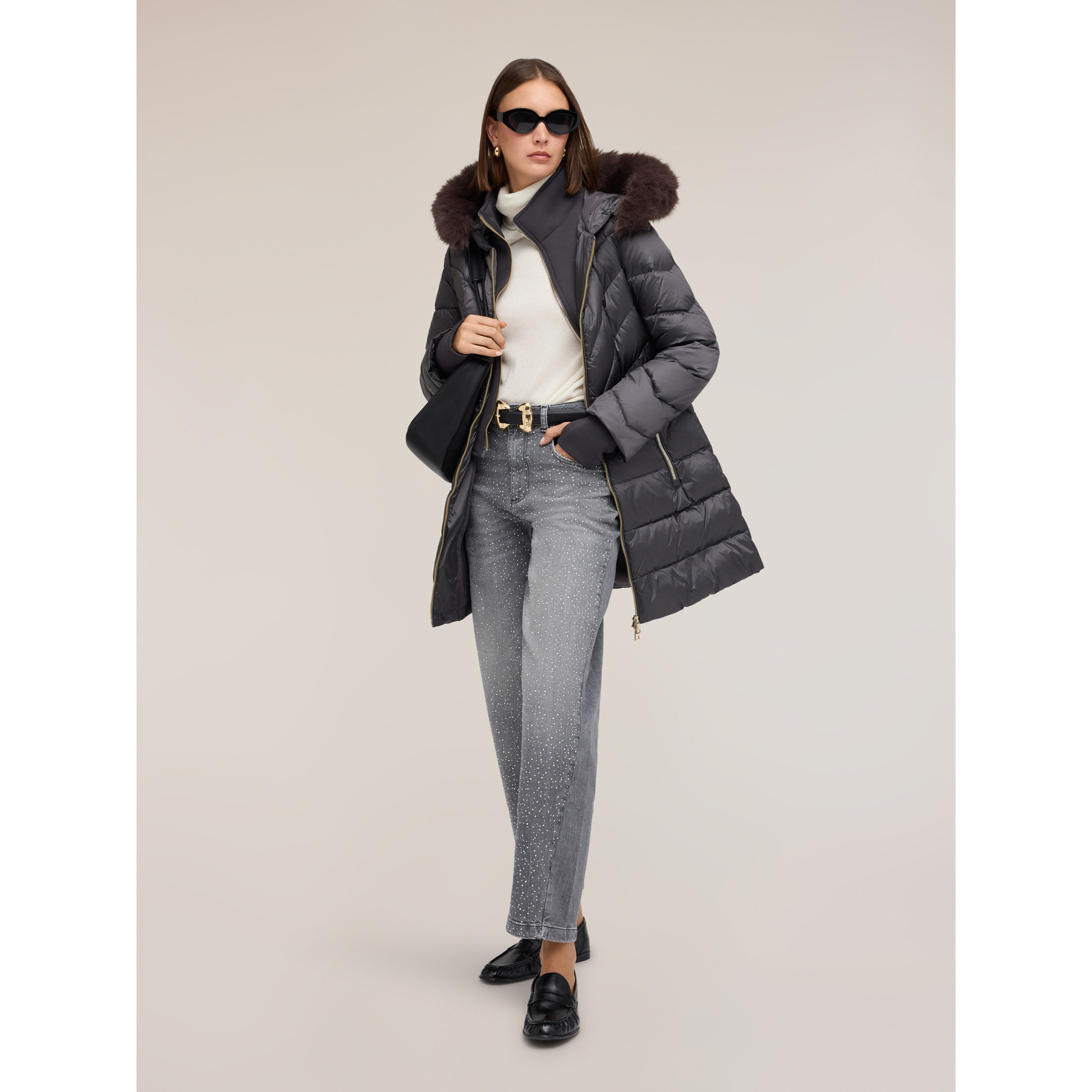 Motivi - Jeans balloon fit con strass - Grigio