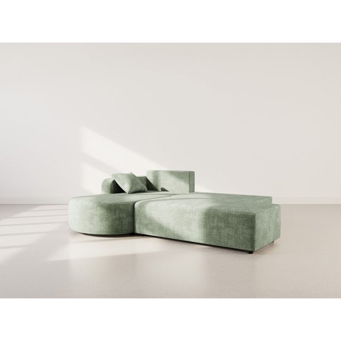 Miro - Canapé d'angle gauche 4 places convertible avec coffre en velours texturé - Vert sauge