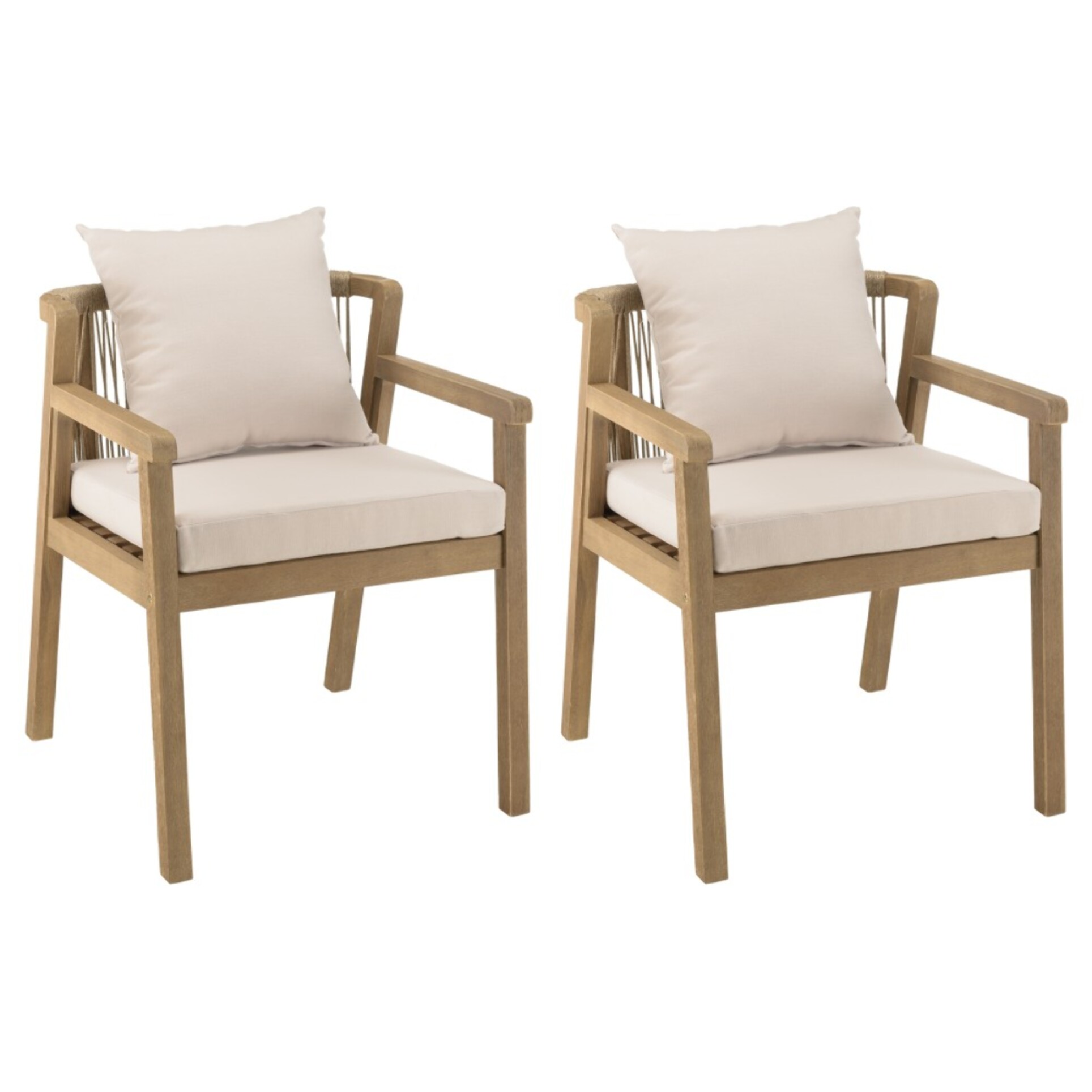 CELESTIN - Lot de 2 fauteuils bois acacia/cordage synth. beige et gris