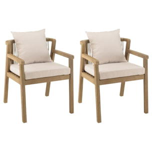 CELESTIN - Lot de 2 fauteuils bois acacia/cordage synth. beige et gris