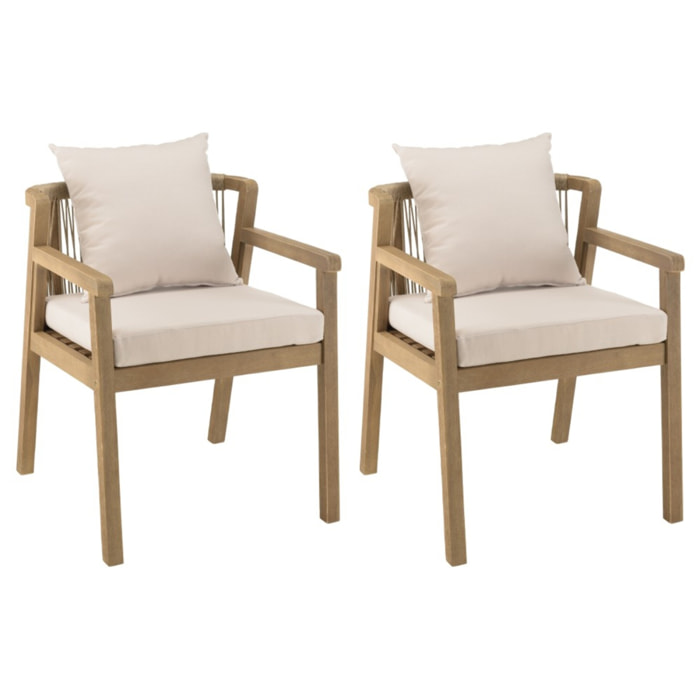 CELESTIN - Lot de 2 fauteuils bois acacia/cordage synth. beige et gris