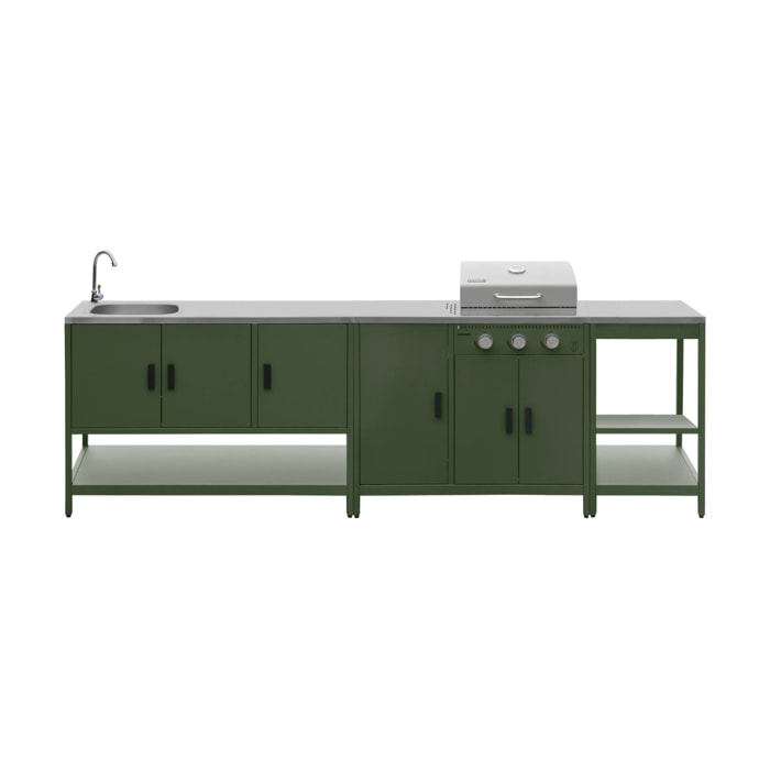 Cuisine d'extérieure 3 modules avec barbecue gaz 3 brûleurs sur pieds, thermomètre NAXOS BARBECUE GAZ + 2 MODULES