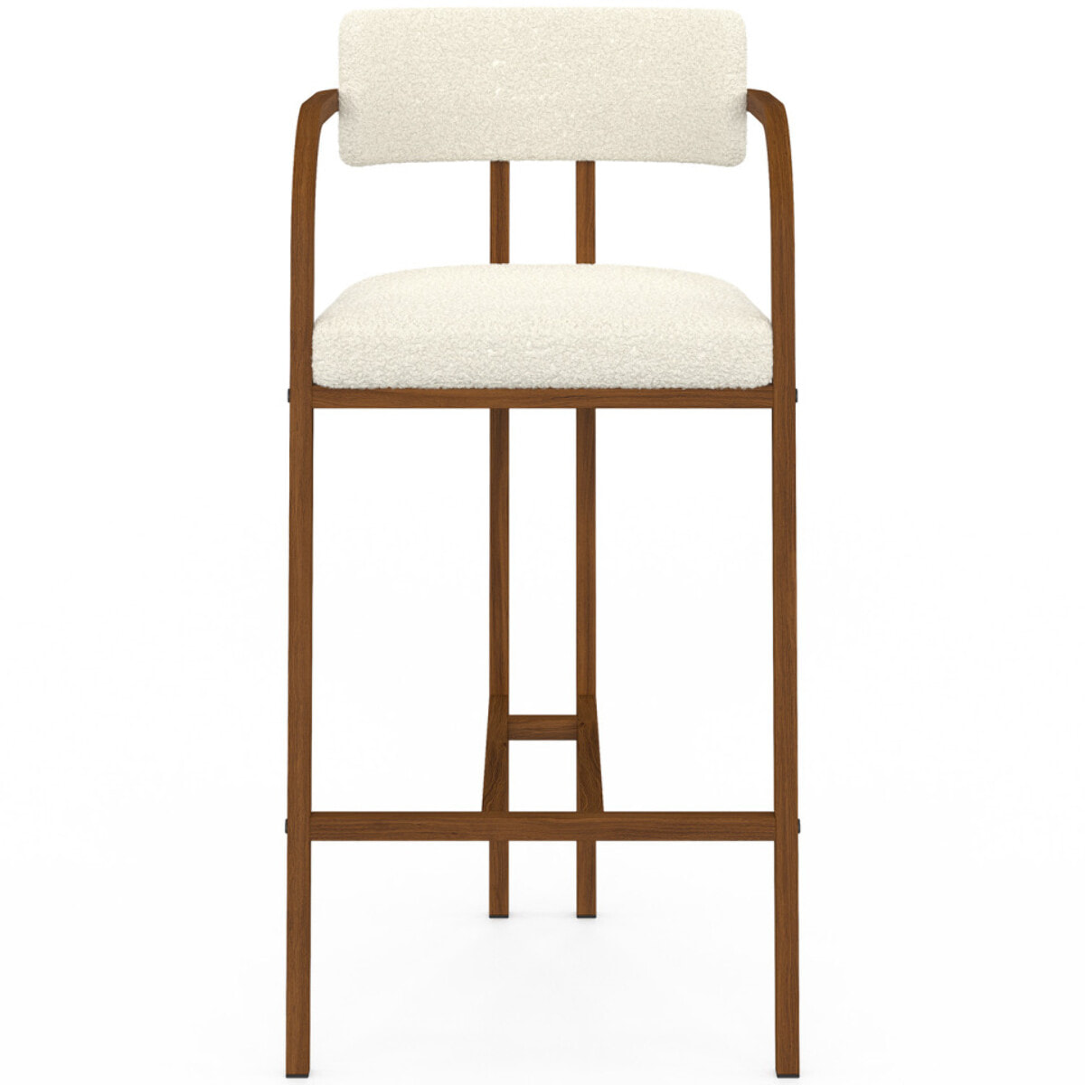 Tabourets de bar Elsa bouclette blanche pieds effet noyer - lot de 4