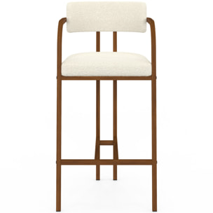 Tabourets de bar Elsa bouclette blanche pieds effet noyer - lot de 4