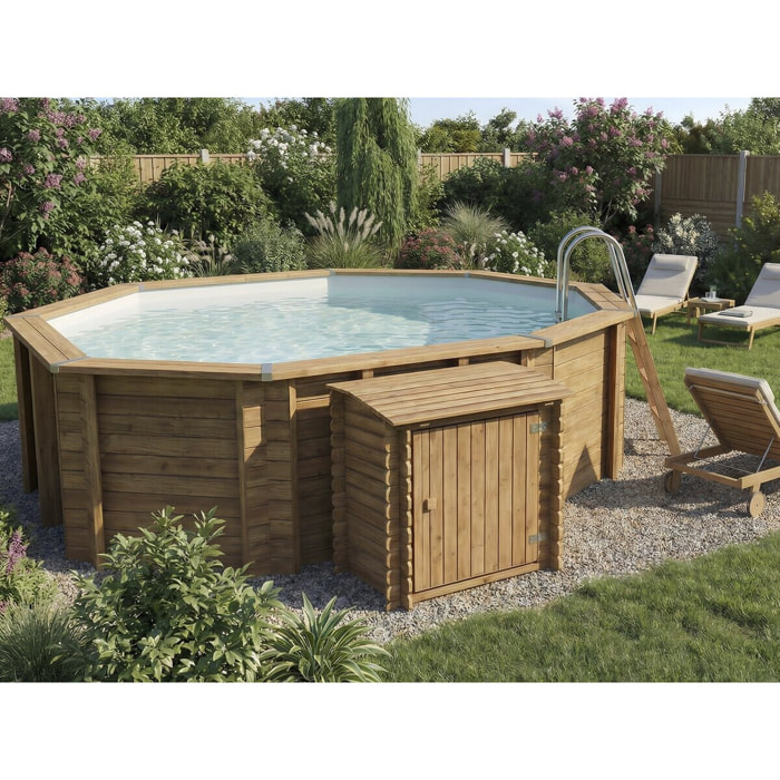 Coffre de filtration en bois traité pour piscine "Keny" -  120 x 95 x 113 cm -