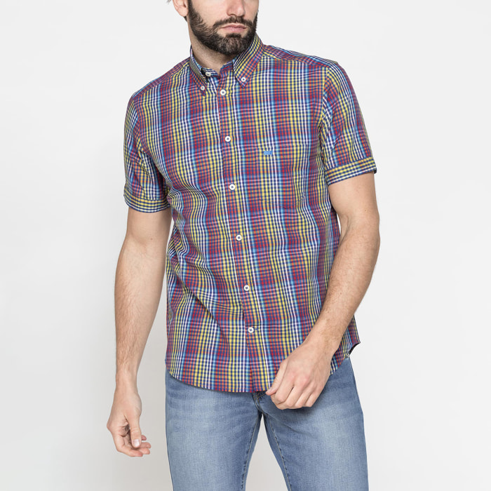 CAMICIA A MANICA CORTA IN COTONE CON FANTASIA