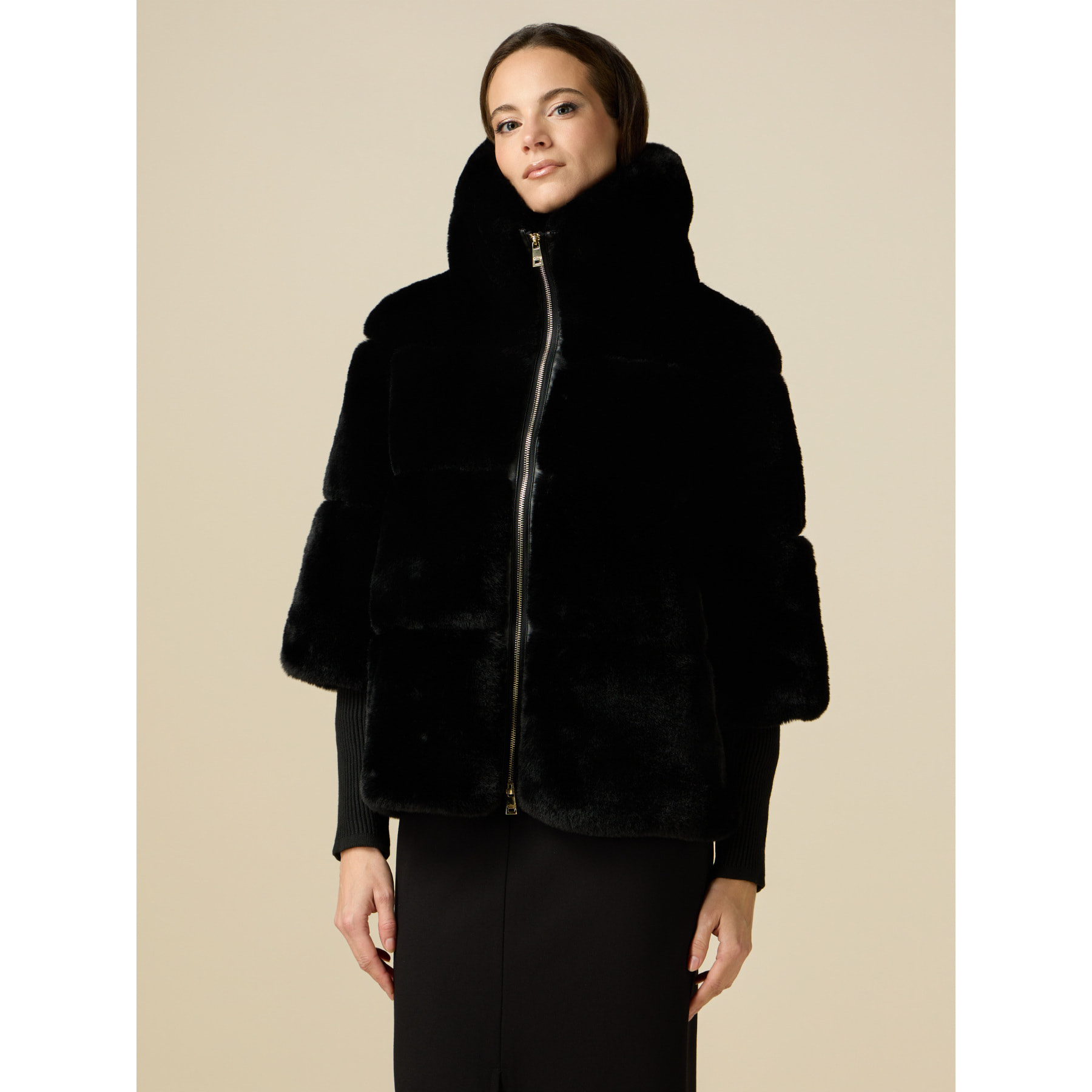 Oltre - Chaqueta teddy con puños de punto - Negro