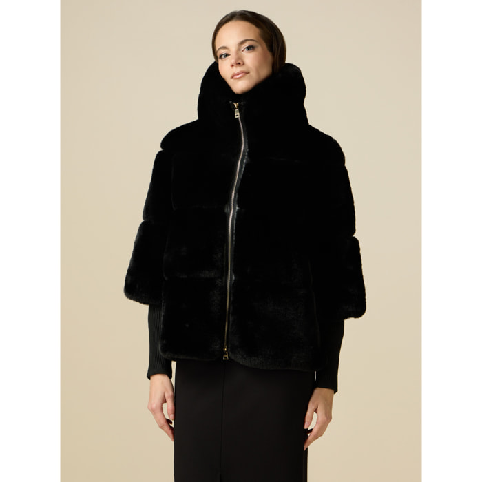 Oltre - Chaqueta teddy con puños de punto - Negro