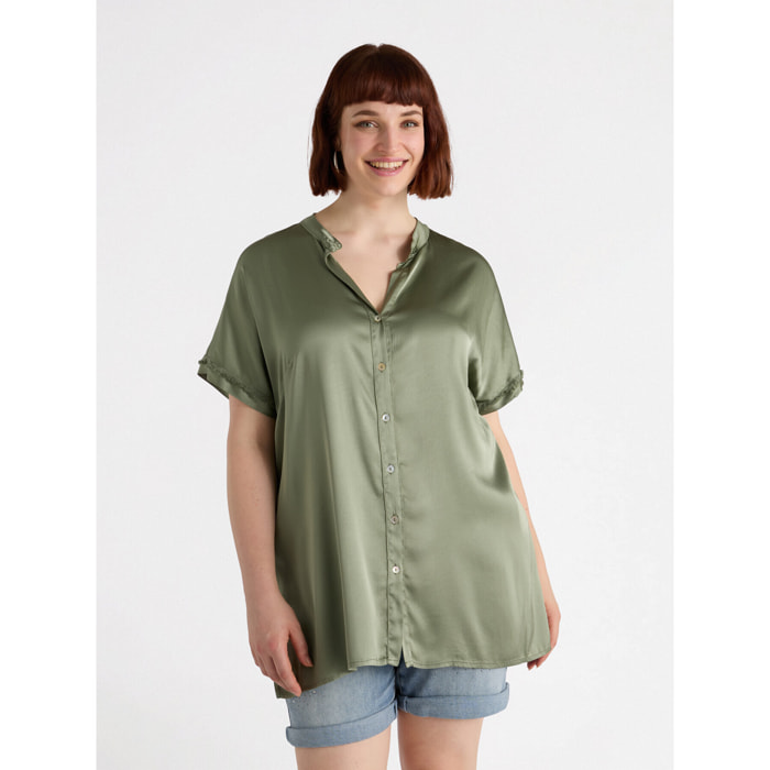 Fiorella Rubino - Camisa de raso de manga corta - Verde militare