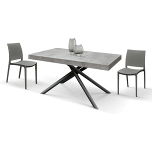Tavolo CARRARA in legno, finitura grigio cemento e base in metallo verniciato antracite, allungabile 140x90 cm - 220x90 cm