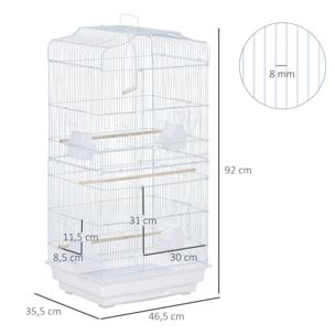 Cage à oiseaux volière avec mangeoires perchoirs plateau amovible 2 portes dim. 46,5L x 35,5l x 92H cm métal blanc