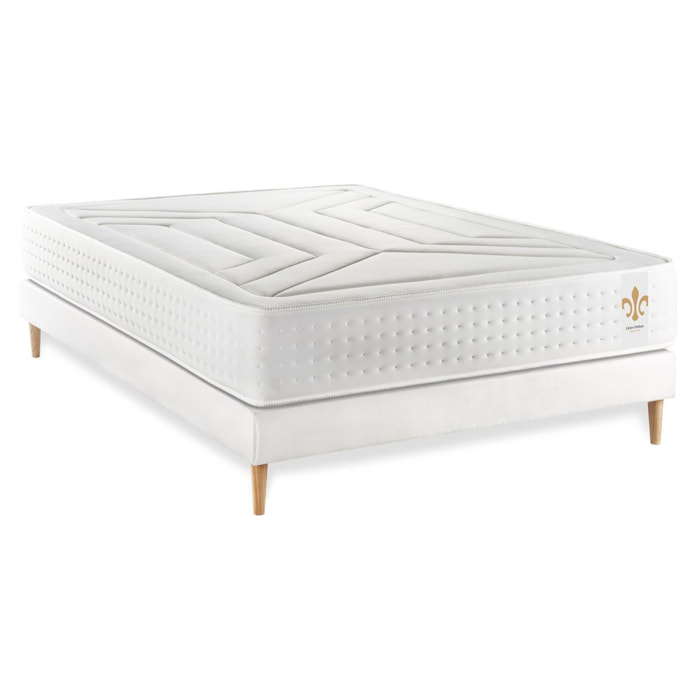 Ensemble Matelas Vingt-Quatre - 24cm - Ressorts ensachés et mémoire de forme - Soutien sur mesure - Sommier kit Blanc