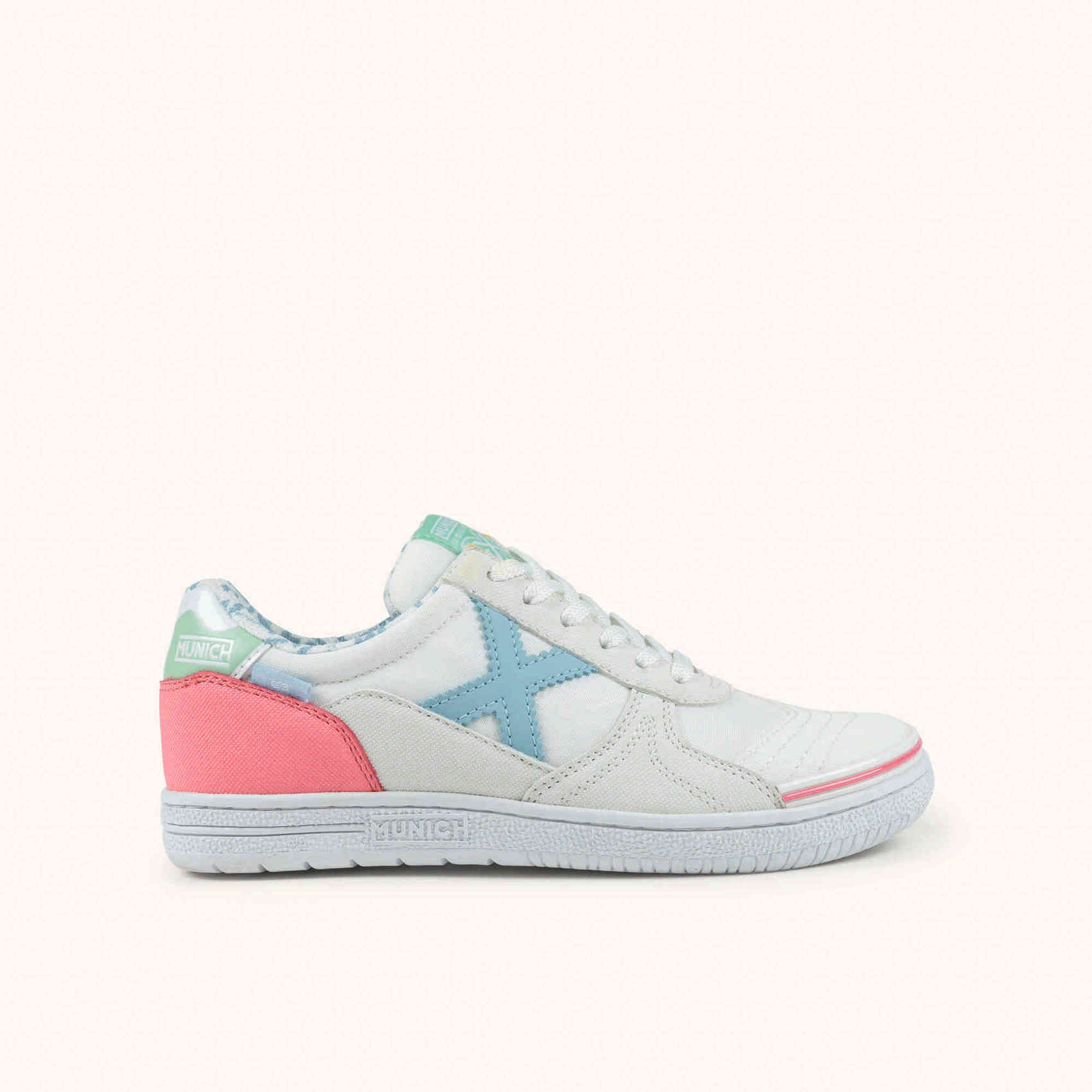 MUNICH G-3 KID 461 Zapatilla de Fútbol Sala Infantil Blanca con Detalles Pastel