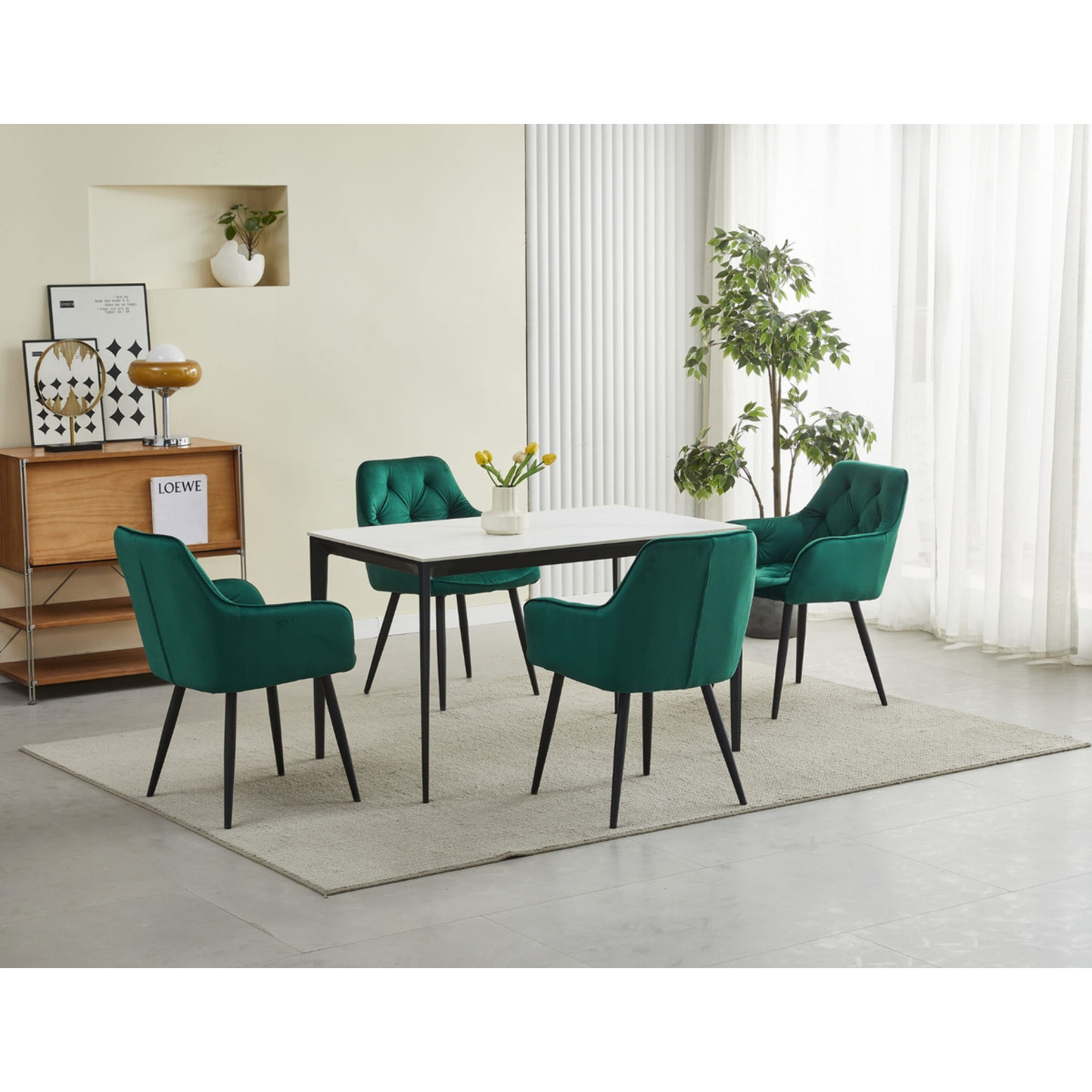 Sedia Jork in Velluto Verde Bosco e Gambe Nere