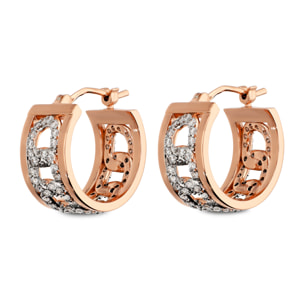Orecchini a Cerchio Maglia Grumetta con Pavé di Cubic Zirconia placcati Oro Rosa 18Kt