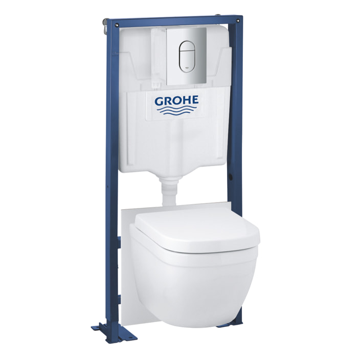 Pack WC Solido autoportant, cuvette compacte Euro Ceramic Vortex et abattant frein de chute