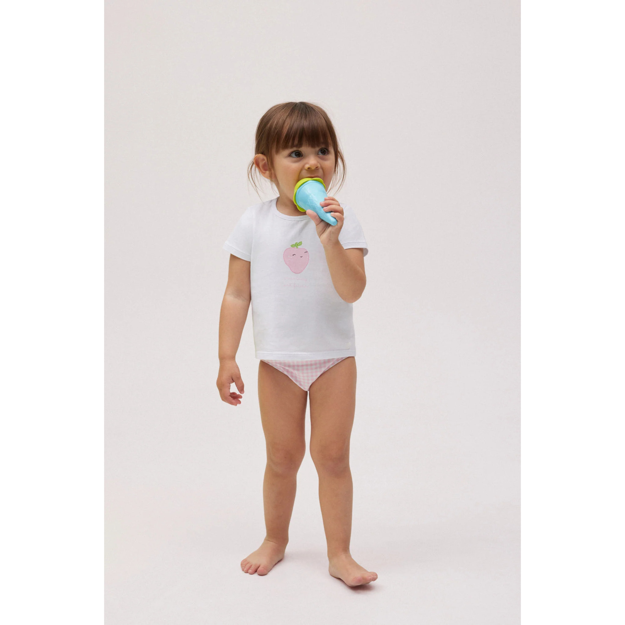Set costume da bagno e maglietta a quadretti rosa baby