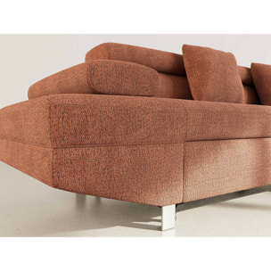 Margaux - Canapé d'angle droit 5 places convertible avec coffre et têtières réglables en velours texturé - Terracotta