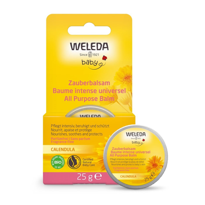 WELEDA - DUO rituel Douceur - Baume intense universel au calendula + Crème protectrice visage au calendula - Protection peau de bébé- contre irritations - Certifié Natrue *- Pot 25g et Tube 50 ml