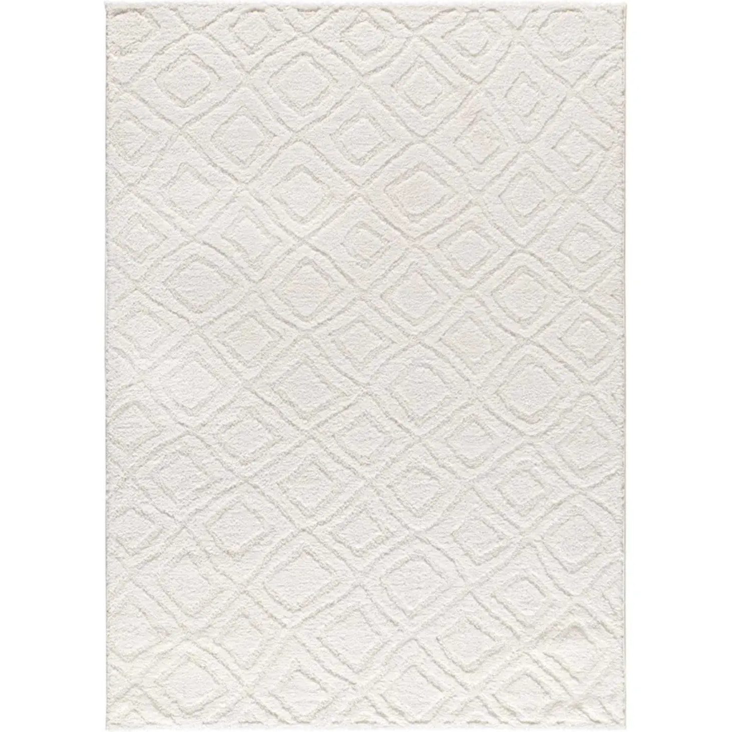 JUNO Alfombra geométrica con relieve blanco, varias medidas disponibles.