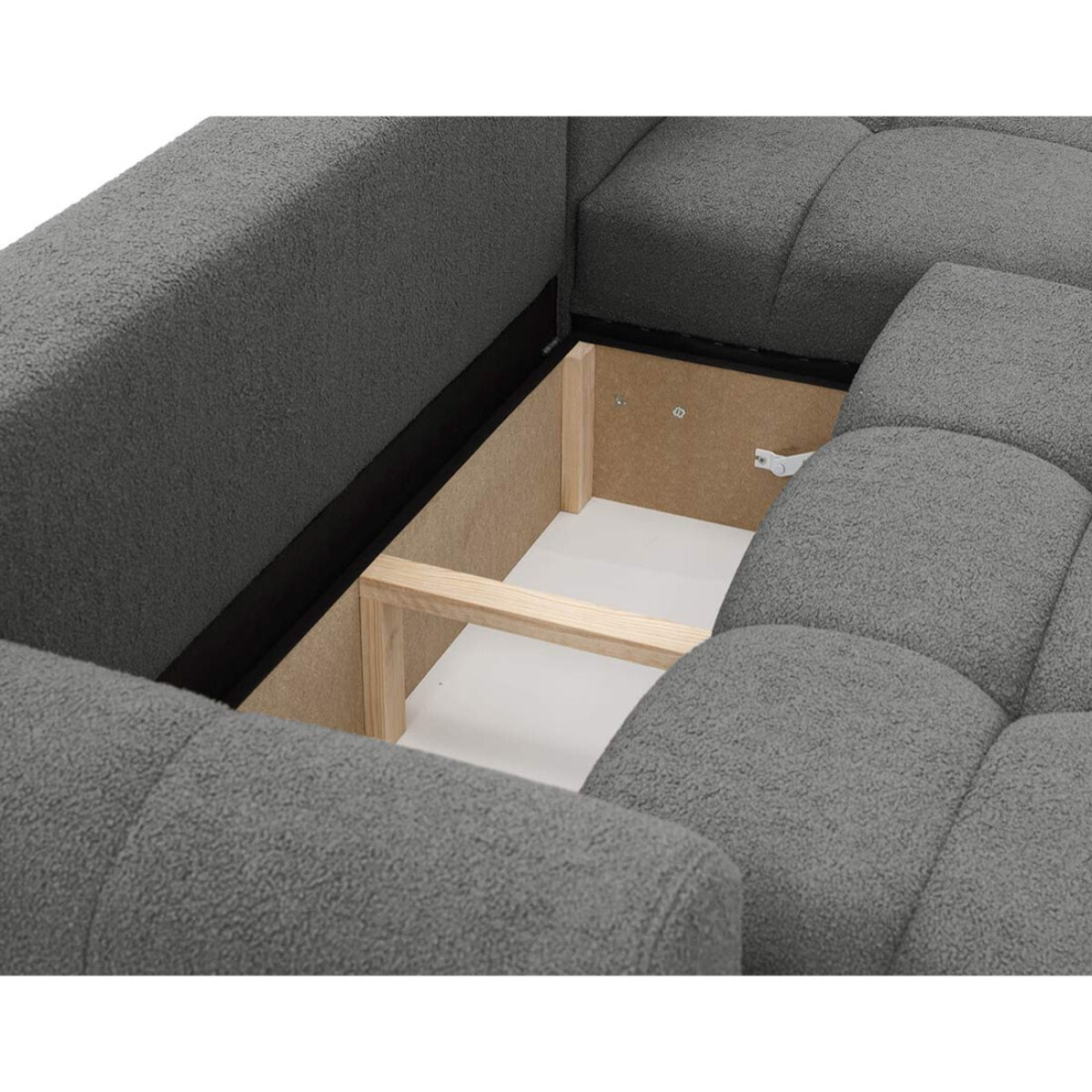 Yulin - Canapé d'angle droit 4 places convertible avec coffre en tissu bouclette - Gris foncé