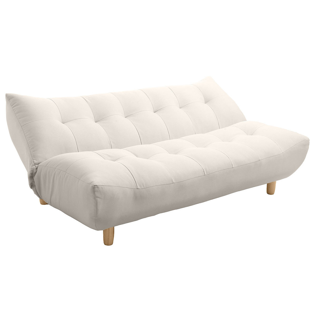 Canapé convertible scandinave 3 places en tissu beige et bois clair YUMI