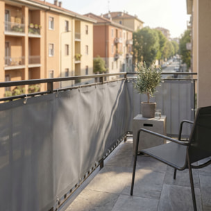 Telo copri balcone frangivento impermeabile 0,9x5 m in HDPE, schermatura privacy oltre 90%, protezione UV 95%, con occhielli e corda, resistente a vento e pioggia, ideale per ringhiera terrazza giardino, facile da installare e durevole