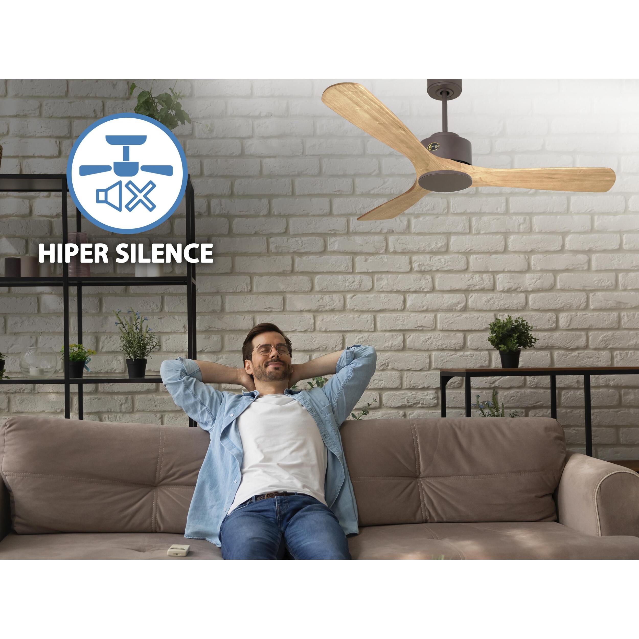 Ventilateur de plafond ø132 cm avec Wifi Réversible Hypersilence 40   W Chocolat