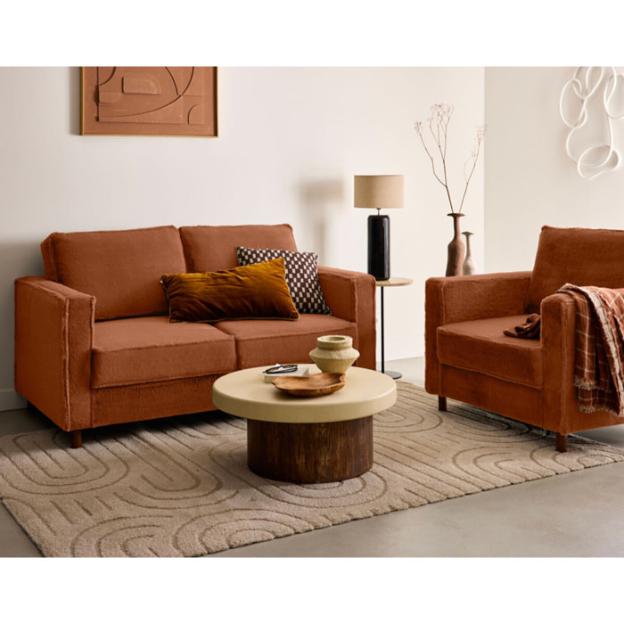 Jake - fauteuil en fausse fourrure - pieds en bois foncé - Rouille