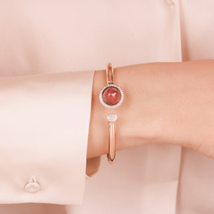 Bracciale Rigido con Pietra Naturale Tonda Quarzite Rossa e Pavé in Cubic Zirconia