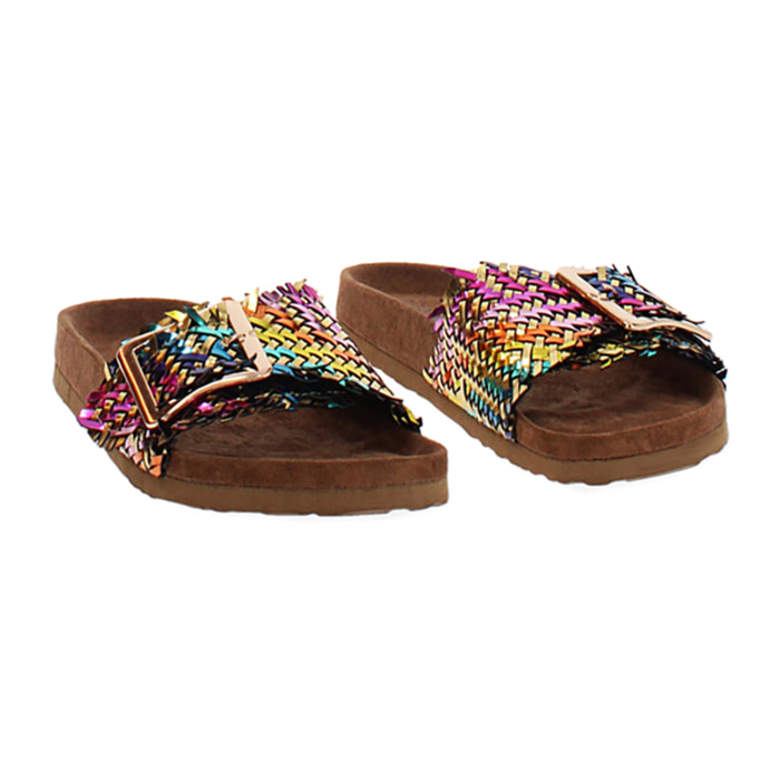 Ciabattina con fibbia da donna intrecciata multicolor