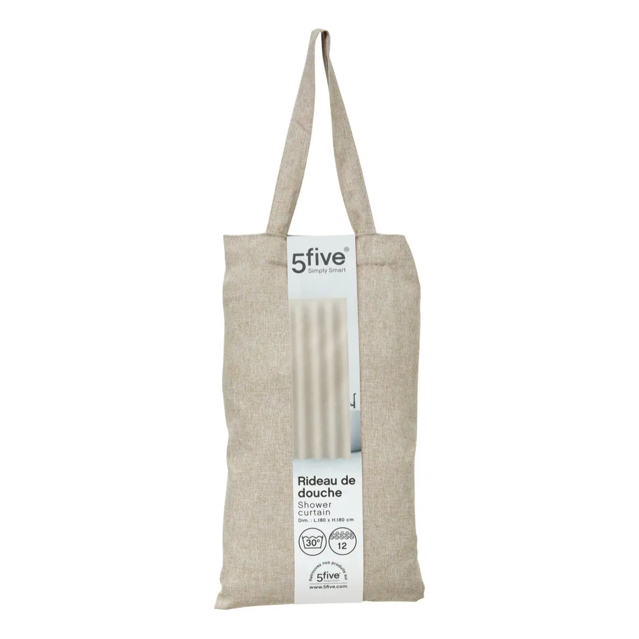 Rideau de douche L180cm beige effet lin