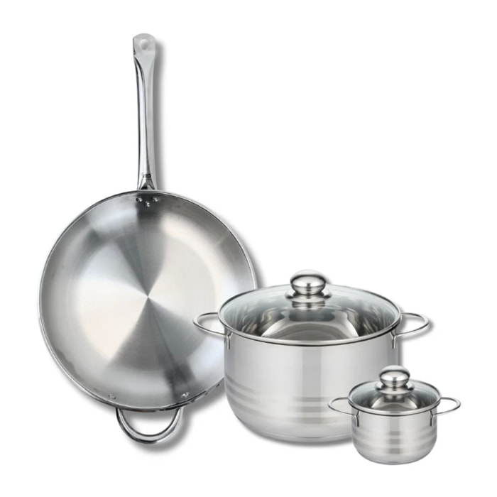 Ensemble de 1 Poêle de cuisson 32 cm et 2 faitouts 12 et 24 cm Elo Profi Brillant