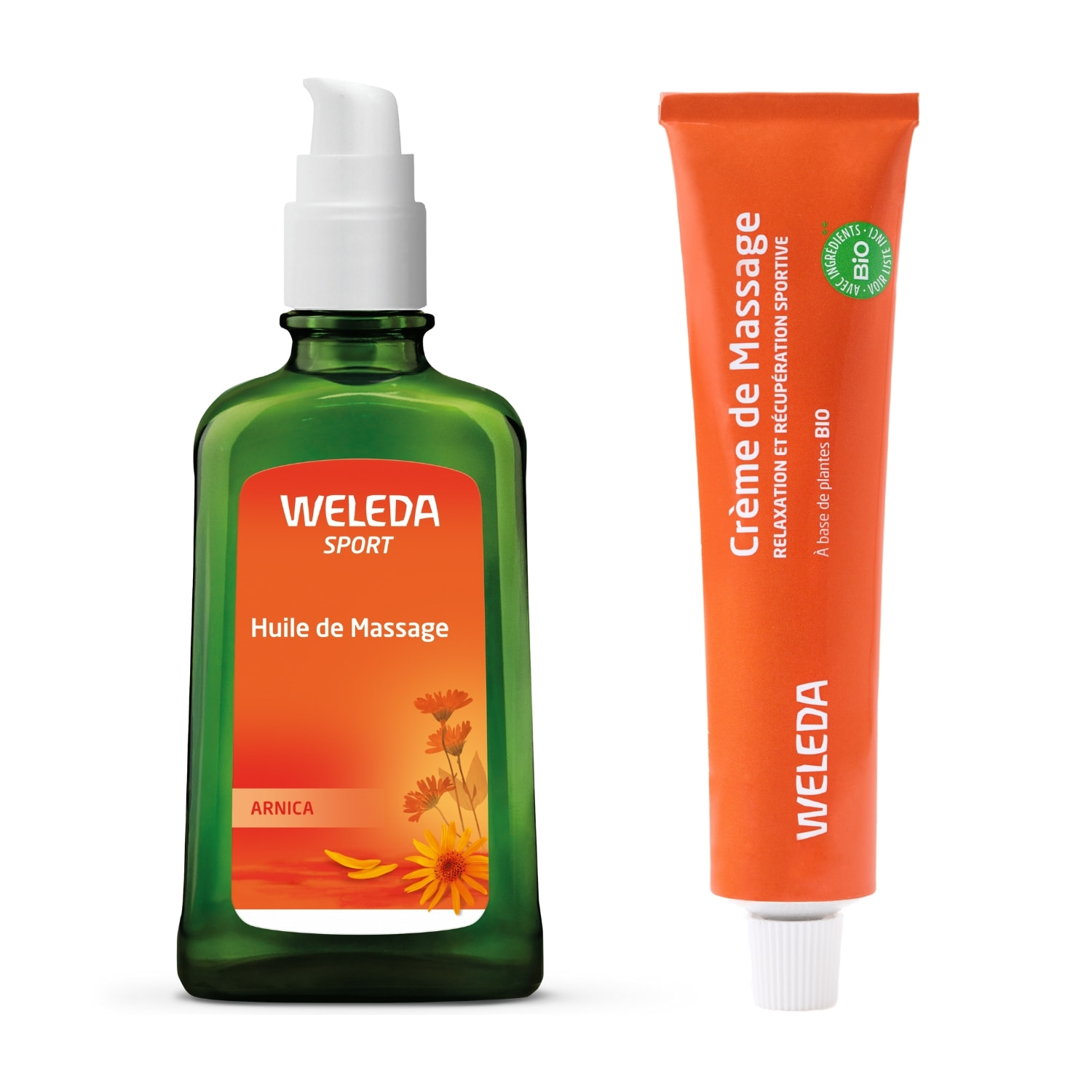 WELEDA - Duo Huile de Massage + Crème de Massage Sport Arnica – Avant et après l'effort - Vegan* - Certifié Natrue** - Flacon pompe 100ml + Tube 70g