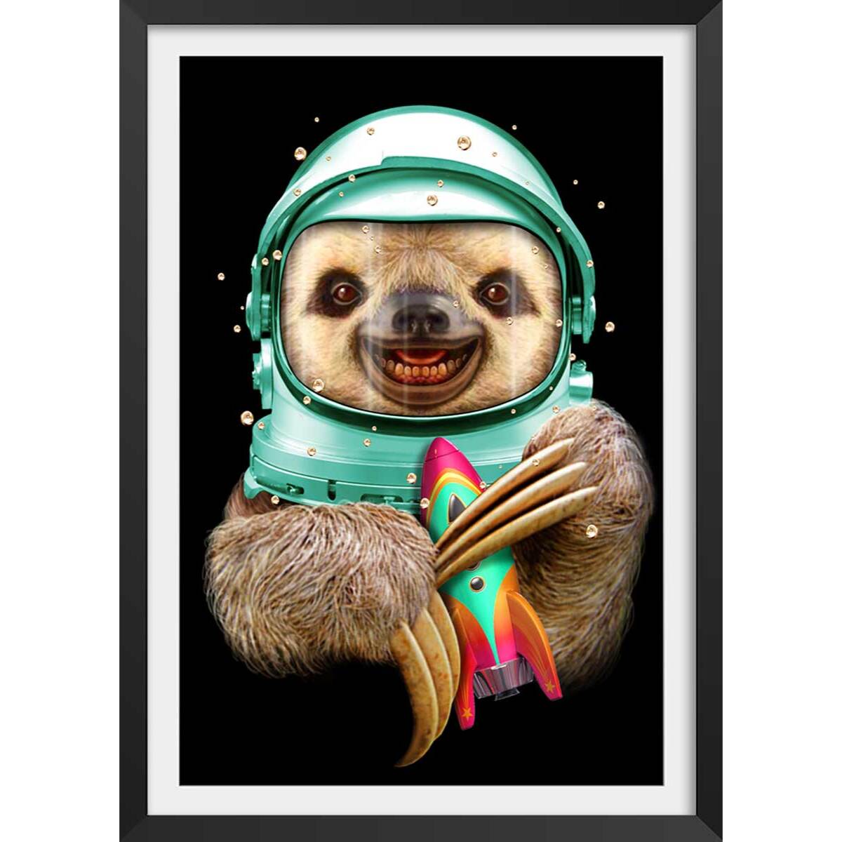 Affiche enfant spacesloth  Affiche + cadre en bois - Noir