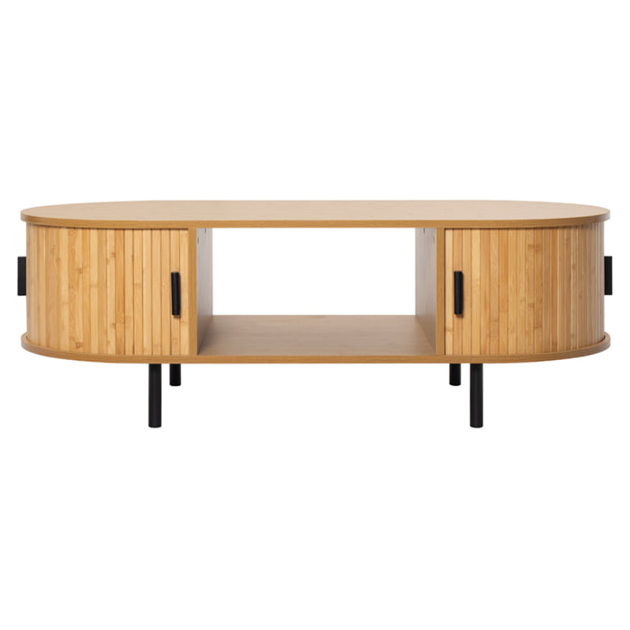 Kofu - table basse - bambou - 2 portes et 1 niche - 120 cm - Bois / Noir
