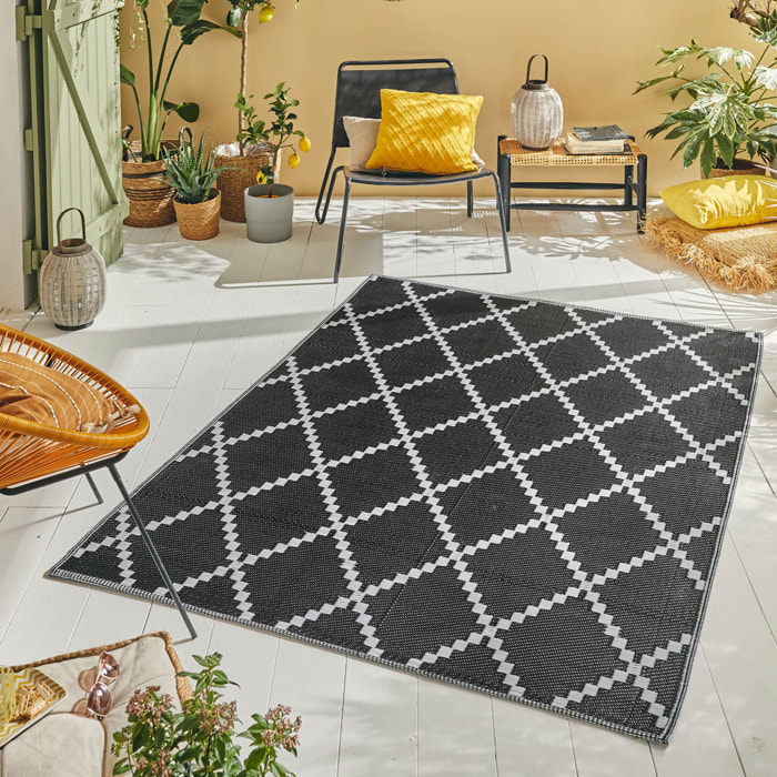 Scoobi - tapis d'exterieur noir motif éthnique