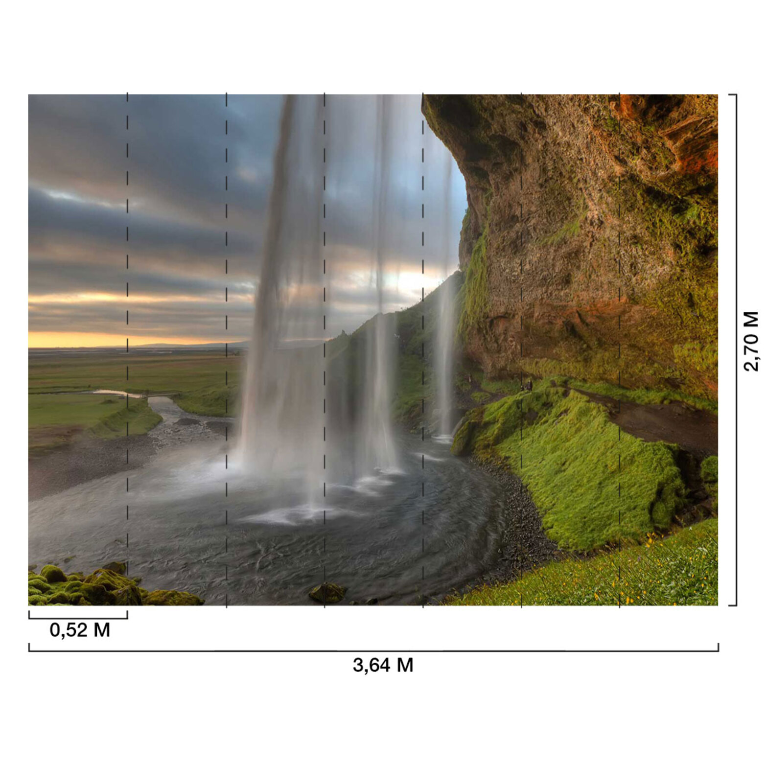 Papier peint panoramique sous une cascade en islande Intissé