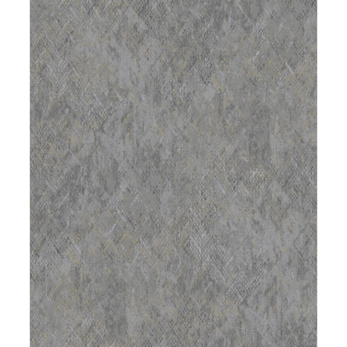 Papier peint effet peau serpent gris anthracite doré