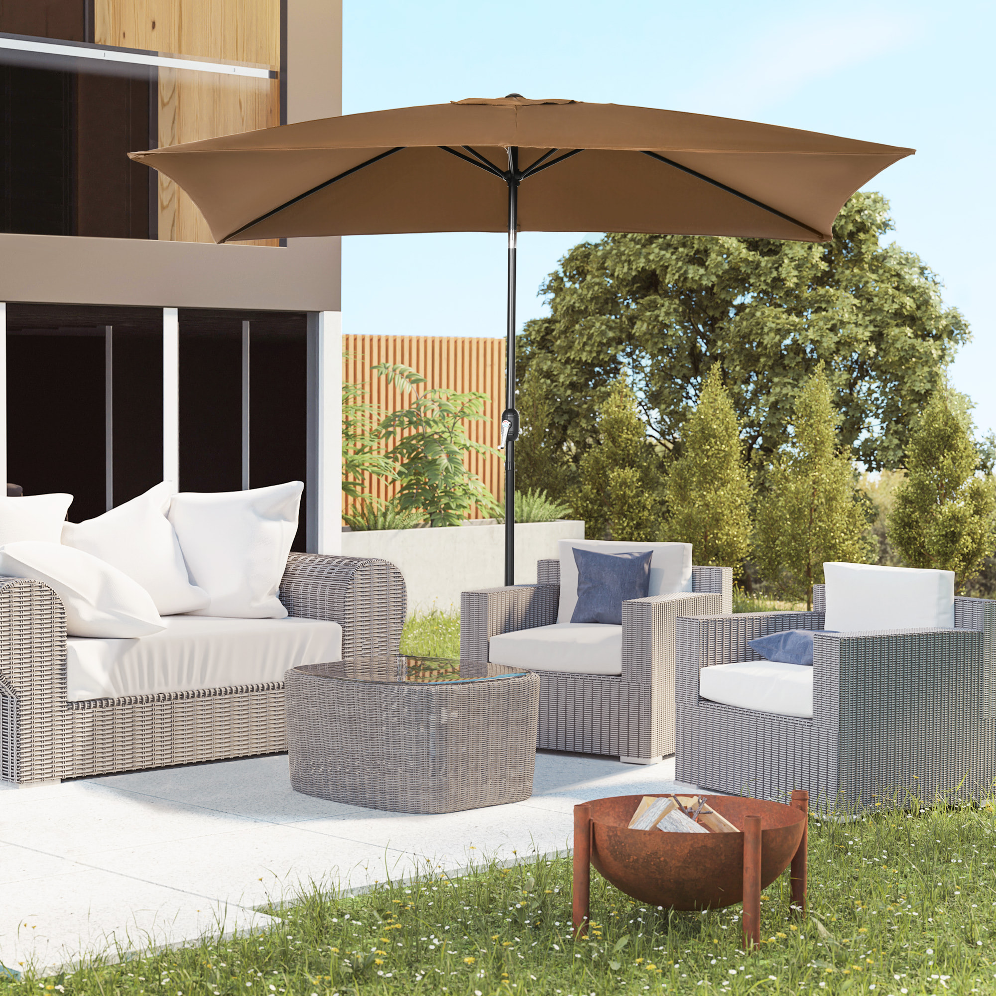 Sombrilla de Terraza Exterior 198x294 cm Parasol de Terraza Exterior con Ángulo Ajustable Mástil de Aluminio y Anti-UV Sombrilla para Jardín Patio Café
