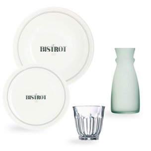 Service de table 19 pièces avec 12 assiettes, 6 verres et 1 carafe 0.75L - Gabin - Luminarc