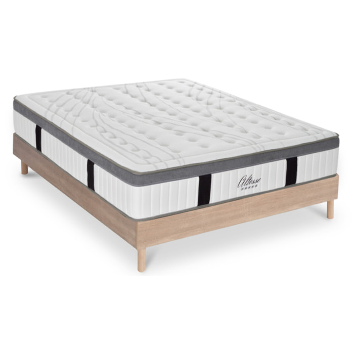 Ensemble ALTESSE | 2 Places | Matelas Mémoire de Forme - 26 cm avec Sommier Kit Bois