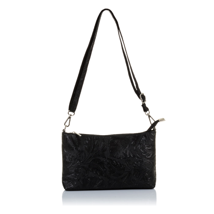 Martia Bolso bandolera Mujer.Piel auténtica Gamuza Grabado Arabesco