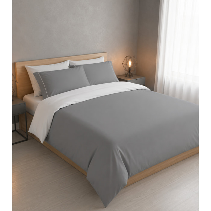 Parure Copripiumino Double-Color IPERSAN Puro Cotone Grigio/Bianco