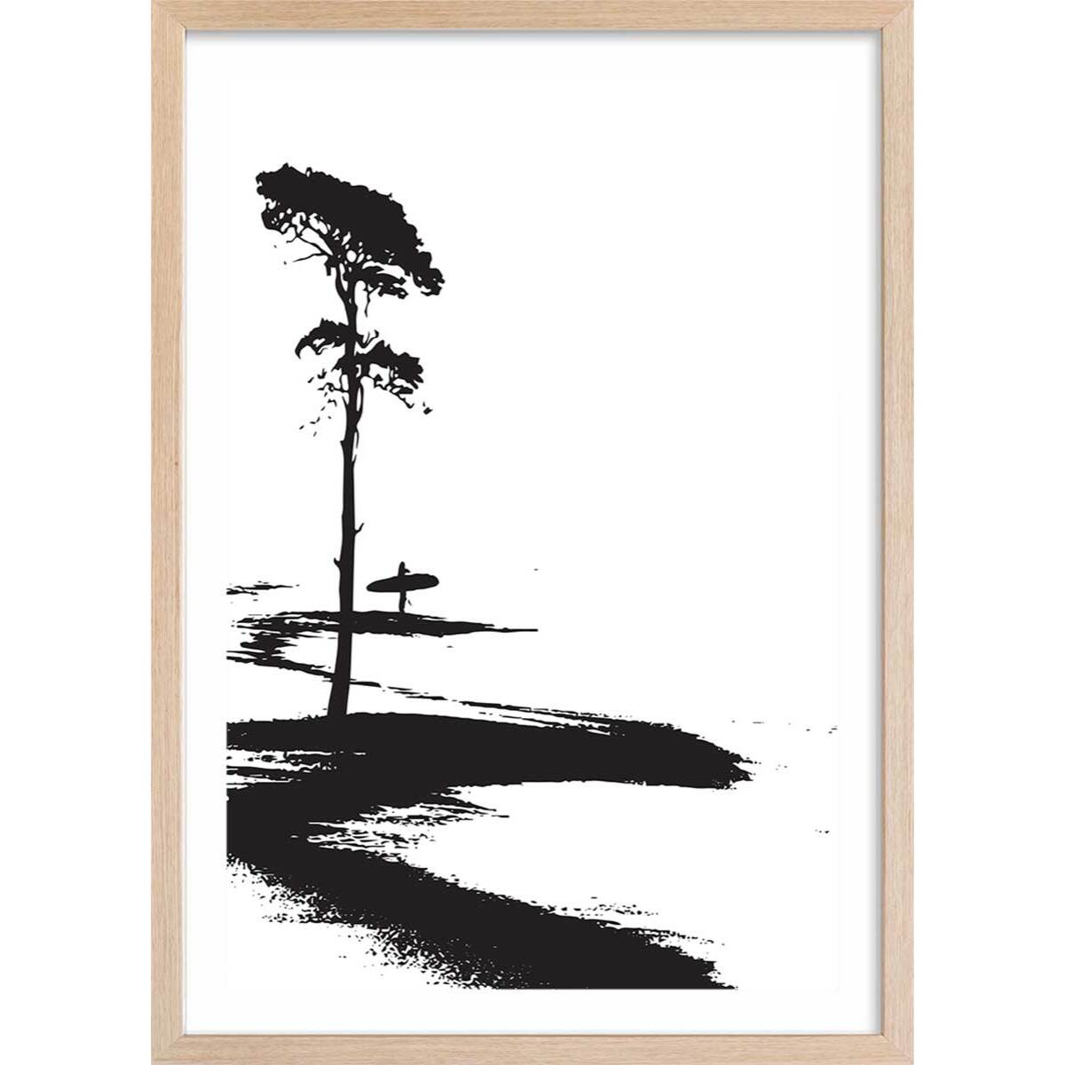 Poster surfing les landes Affiche + cadre en bois - Chêne