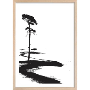 Poster surfing les landes Affiche + cadre en bois - Chêne